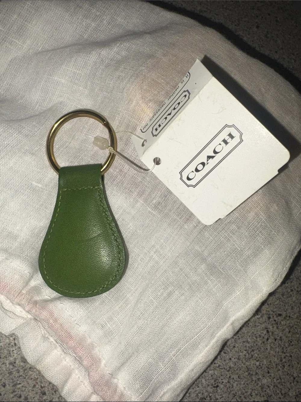 Coach Green Leather Key Fob with Gold Ring